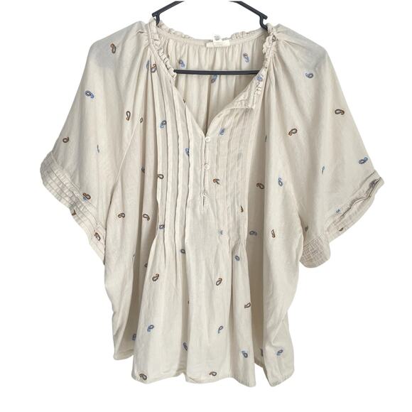 1X Boho Cotton Linen Gauze Top Cream Pintuck Blouse Coastal Cottagecore - Picture 1 of 8